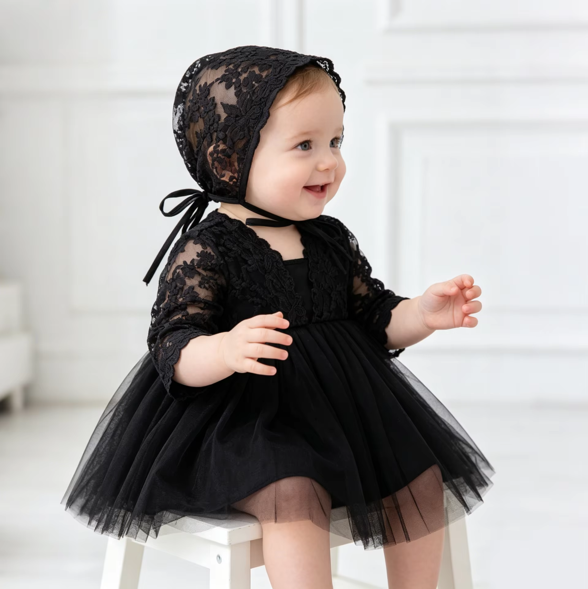 5078 Black Fluffy Princess Gown Lace Dress Set Wholesale 0-6 Months Latest Fashion Baby Girl Party Wear Dress for Baby Boy