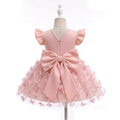 5365 Pink Baby Girl Tulle Romper Dress Tutu Bodysuit Big Bow Flutter Sleeve Birthday Party Outfit 3D Butterfly Cute 3 Months to 3T