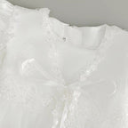 7951 Baby Girls White Sequin Lace Baptism Dress 3-24 Months Puff Sleeve Bow Tulle Christening Gown