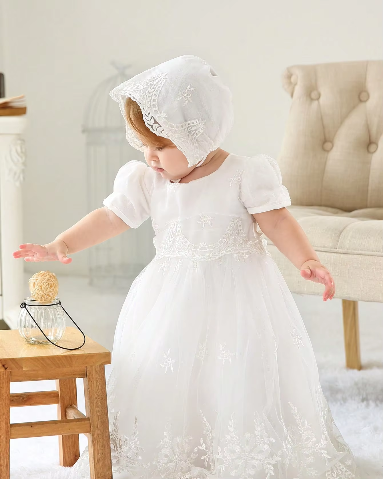 9775 Christening Dress for Baby Baptism Flower Embroidered Gown Outfit for Birthday Party Special Occasion Baptism Clothing