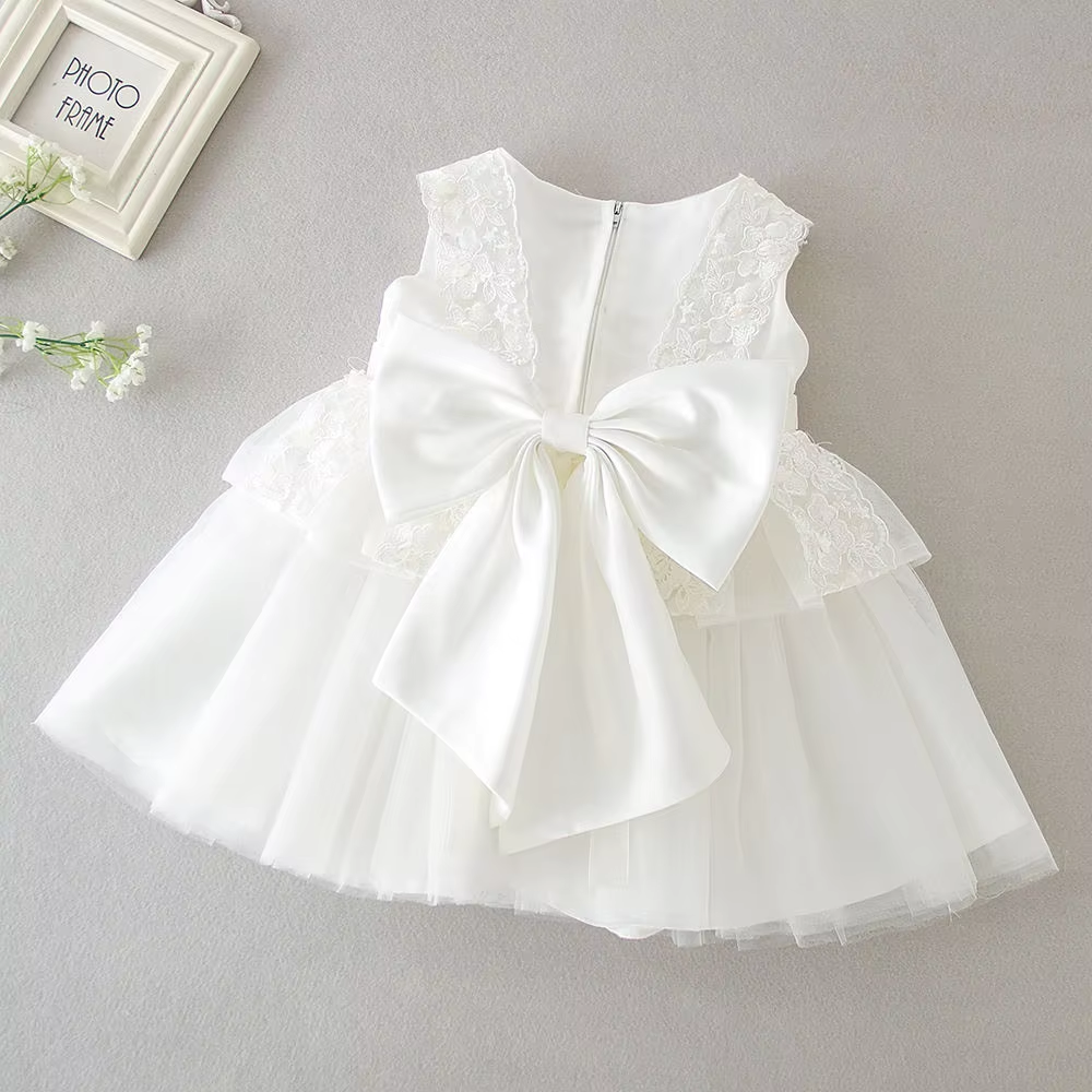 9912 Wholesale White Ruffle Baby Girl Frock Dress Designs for Newborn 0-3 Months First Birthday Christening Baptism Special Occasion