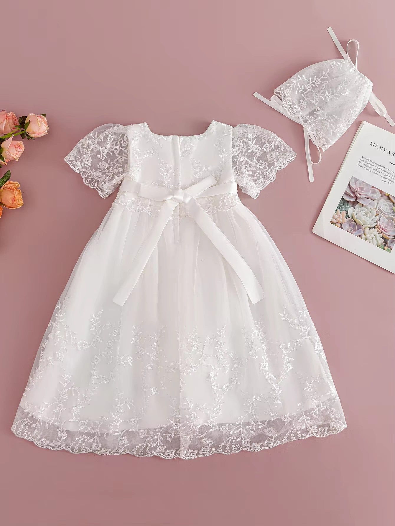 7953 Baptism Dress for Baby Girl Floral Cute Prom Short Newborn Baby Clothes Sleeveless With Bowknot Dresses Embroidered Baby Suit