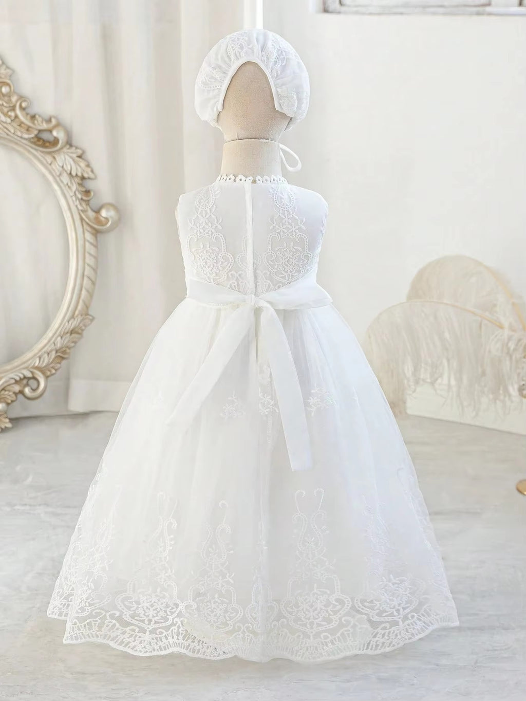 6130 Baby Girl Baptism Dress Birthday Princess Clothes for Wedding With Hat High Quality Christening White Christening Gown