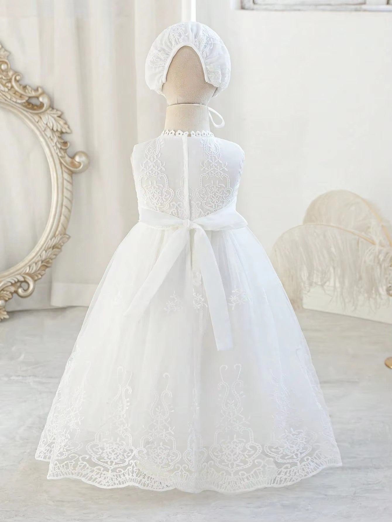 6130 Baby Girl Baptism Dress Birthday Princess Clothes for Wedding With Hat High Quality Christening White Christening Gown