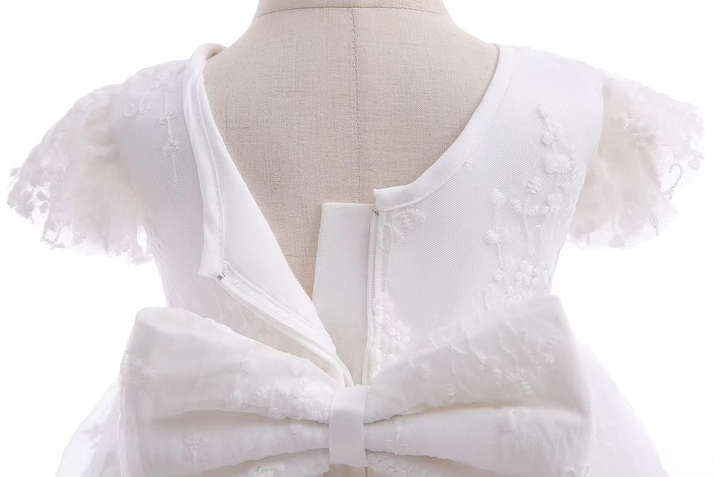 7696 Toddler Girls Dresses White Floral Baptism Christening Wedding Dress Baby Girl Frock Outfit With Bonnet