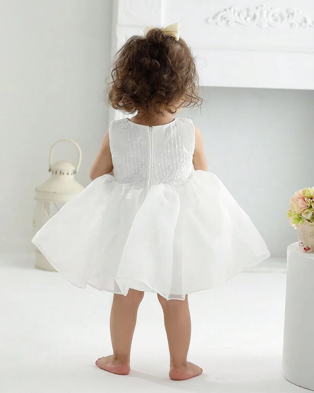 7928 Baptism Dress for Baby Girl Tutu Dress for Baby Princess Lace Bow Decorated Birthday White Dress for 0-3 Month Baby Girl