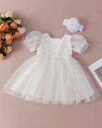 7898 Wholesale High Quality Newborn Short Sleeve Summer Princess Baby Birthday Dress Christening Dresses Baby Dress 6 Months