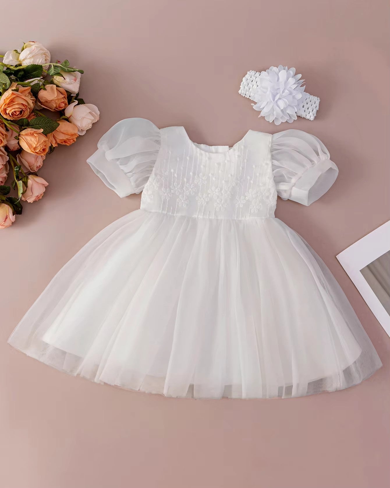 7898 Wholesale High Quality Newborn Short Sleeve Summer Princess Baby Birthday Dress Christening Dresses Baby Dress 6 Months