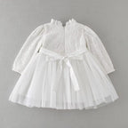 9708 Baby Baptism Wedding Party Dresses Lace Comfortable Tulle Bow Decoration Long Sleeves 2pcs Set with Hood