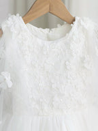5176 White Dresses Elegant Embroidery Floral Kids Wedding Gown Short Flower Girls' Dresses Party Dress for Baby Girl