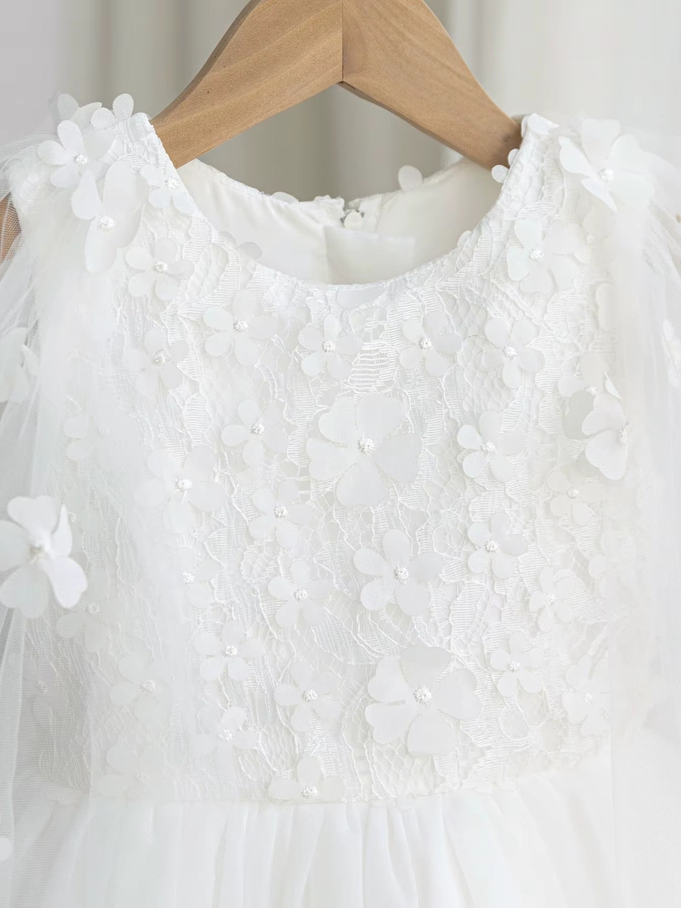 5176 White Dresses Elegant Embroidery Floral Kids Wedding Gown Short Flower Girls' Dresses Party Dress for Baby Girl
