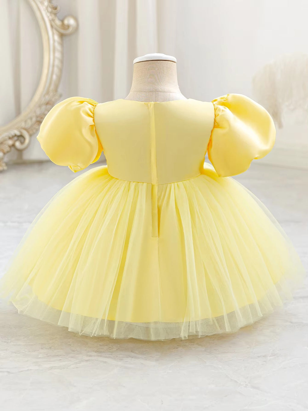 6269 Wholesale Yellow Flower Girl Tutu Princess Dress Newborn Baby Girl 1st Birthday Dress for 2Y Toddler Girls Summer Party Wear
