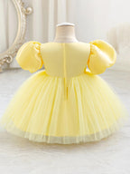 6269 Wholesale Yellow Flower Girl Tutu Princess Dress Newborn Baby Girl 1st Birthday Dress for 2Y Toddler Girls Summer Party Wear