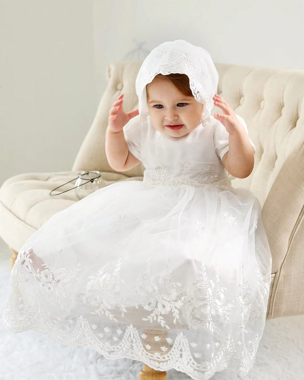 9775 Christening Dress for Baby Baptism Flower Embroidered Gown Outfit for Birthday Party Special Occasion Baptism Clothing