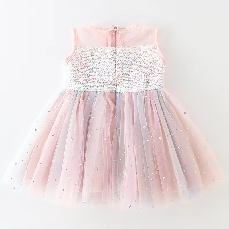 7176 Baby Girl Birthday Party Dress Sequin Dress for Baby Pink Cartoon Baby Summer Princess Doll Dress Set Kids Wholesale Clothing