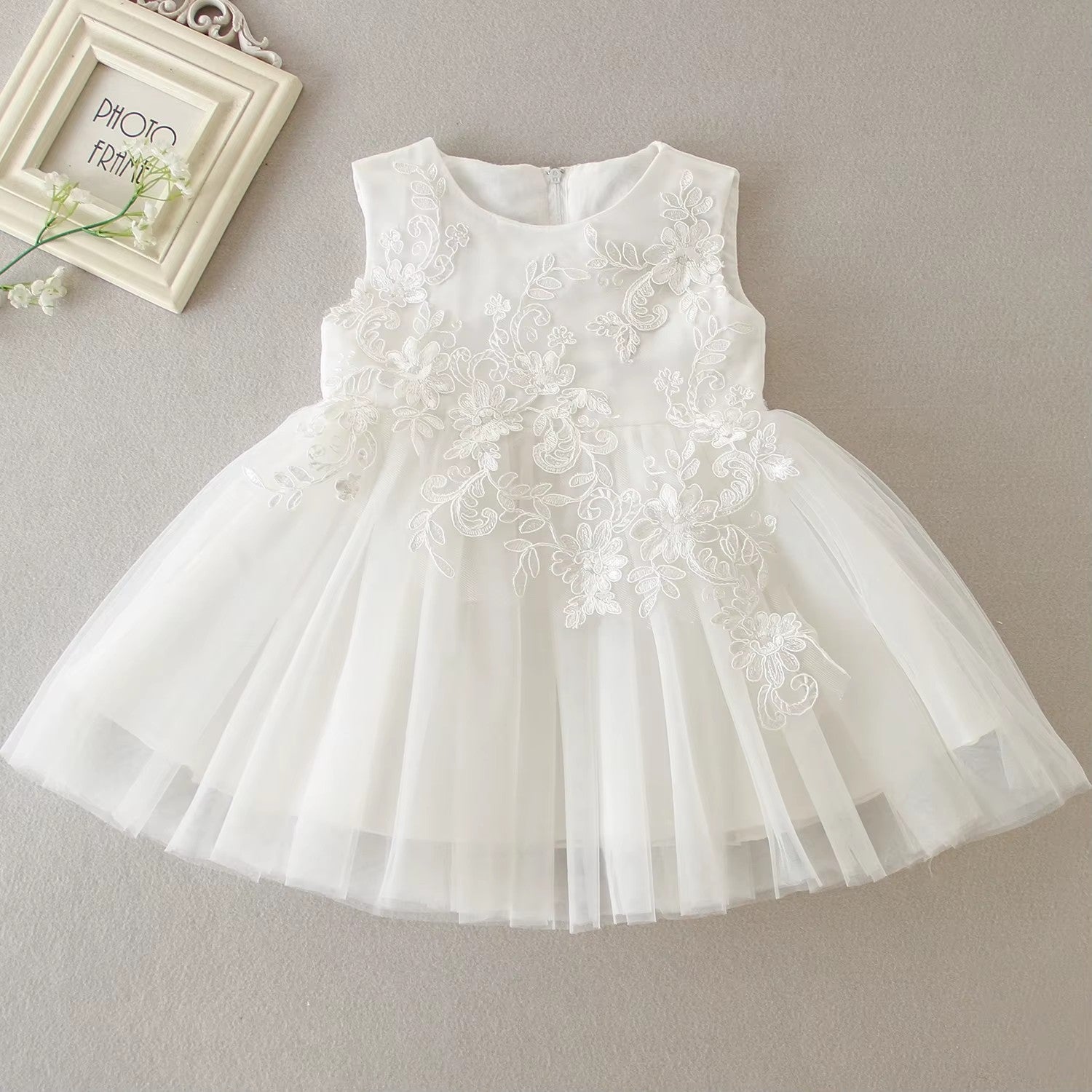 7521 Baby Girls Elegant Baptism Dress Lace Luxury Beautiful White Baby Girl Cute Gown Christening Formal Fashion New Design