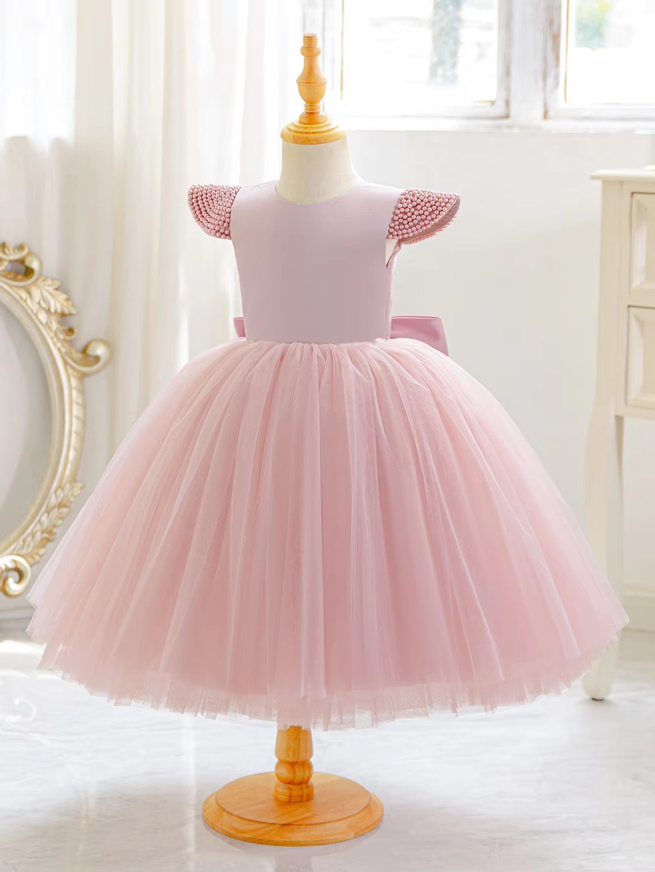 5266 Kids Evening Gown Dress Latest Children Bow Frock Design Birthday Party Flower Girls' Dresses