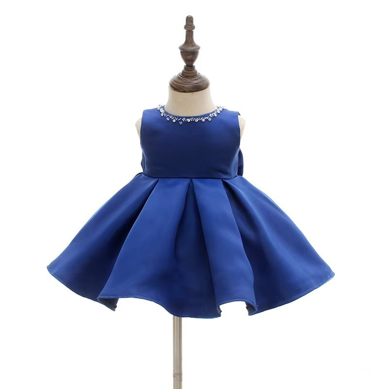 6153 Kids Clothing Luxury Baby Girl Birthday Party Dress 1Years Royal Blue Princess Style Western Summer Formal Satin Tutu Gown