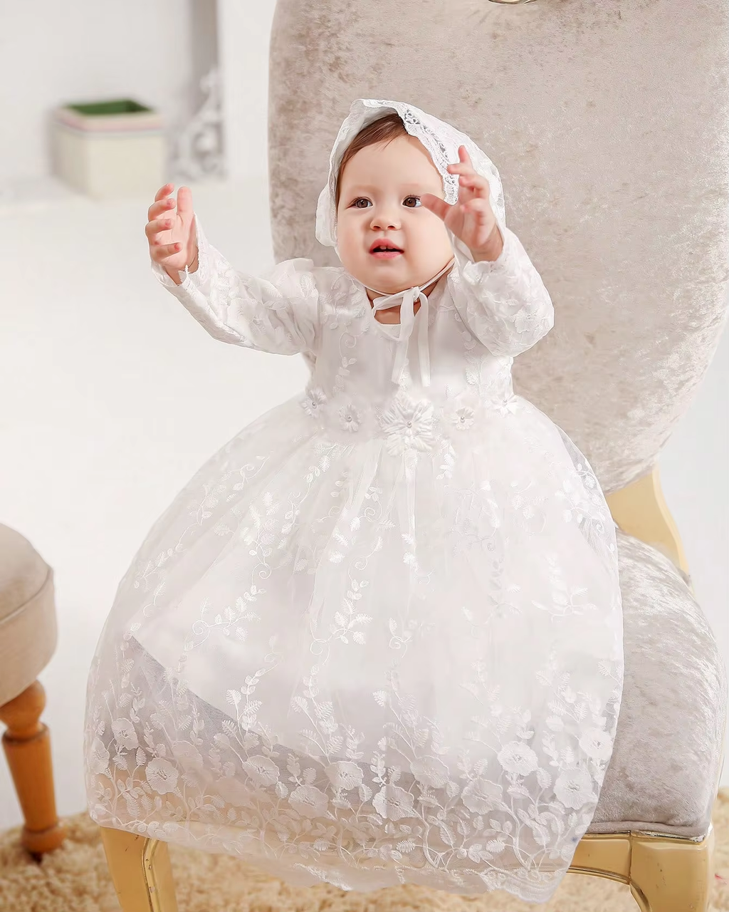 6209 Baby Girl Bowknot LacFashion Baby Girl Bowknot Lace Princess Flower Dresses Performance Birthday Party Dress 0-2Year Old