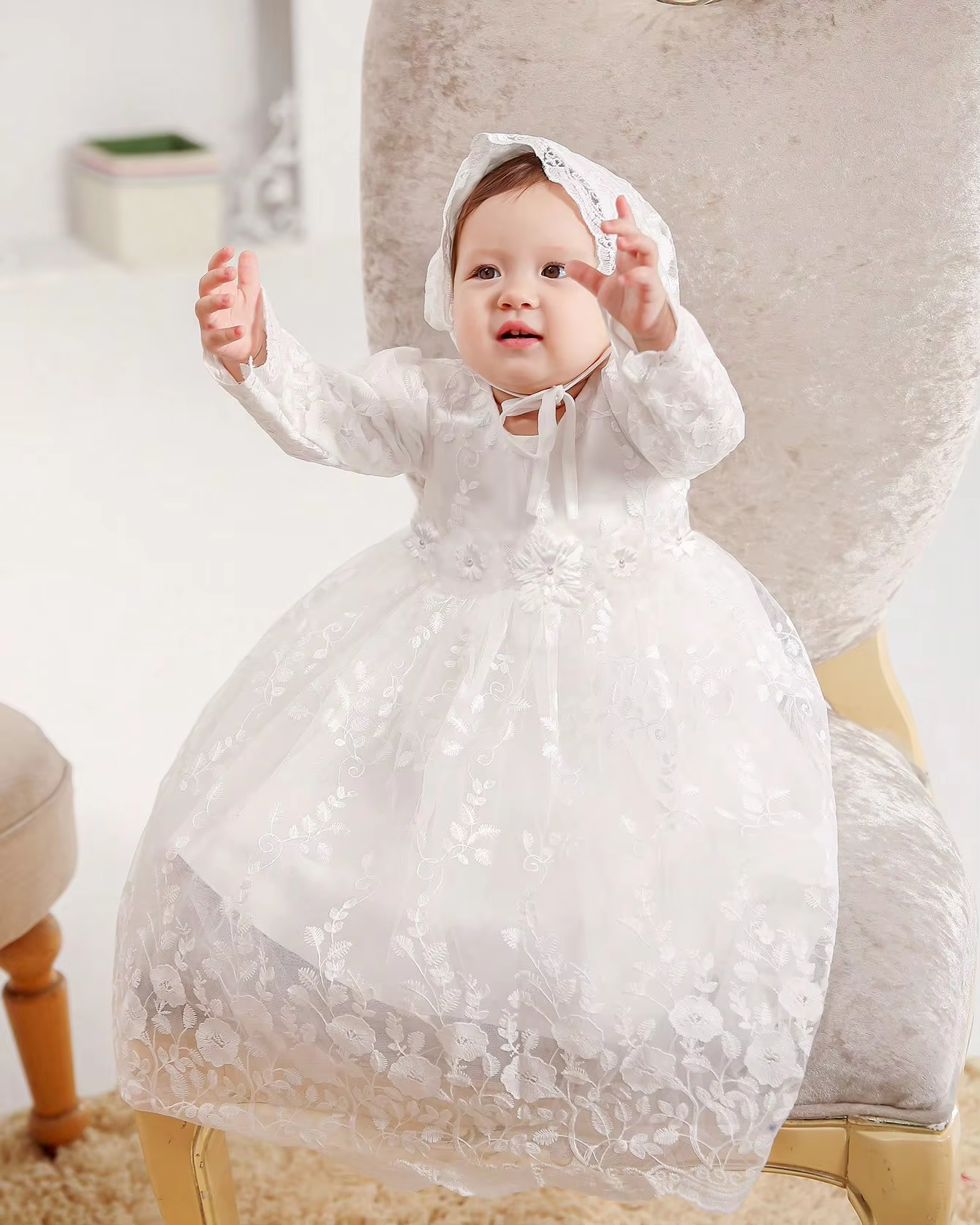 6209 Baby Girl Bowknot LacFashion Baby Girl Bowknot Lace Princess Flower Dresses Performance Birthday Party Dress 0-2Year Old