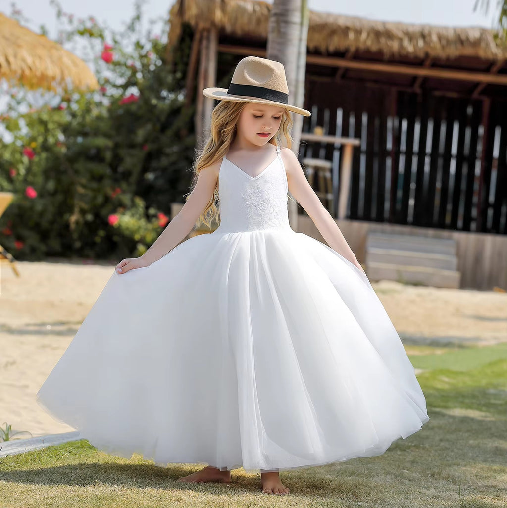 7768 Pageant Ball Gown Lace Flower Girl Dress Sleeveless Girls High Quality Teenage Elegant Party Prom Dance Formal