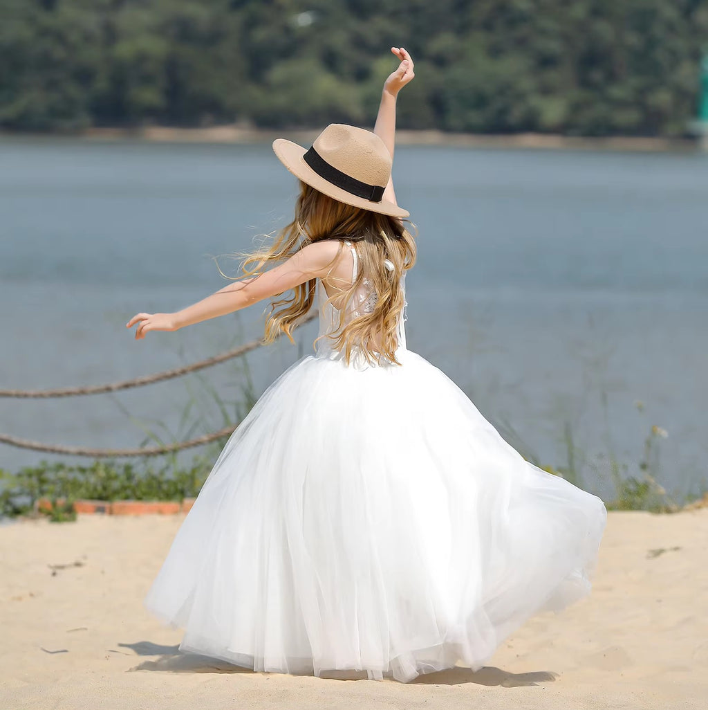 7768 Pageant Ball Gown Lace Flower Girl Dress Sleeveless Girls High Quality Teenage Elegant Party Prom Dance Formal
