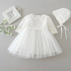 9605 Newborn Baby Clothes Princess Babies Dress One-year-old Christening Gown Long Sleeves Baby Embroidery Dresses with Hat