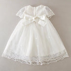 7527 Christening Fancy Outfits Luxury Bow Lace Baby Girls Tulle with Bonnet New Design Cute Embroidered Elegant Baptism Dress