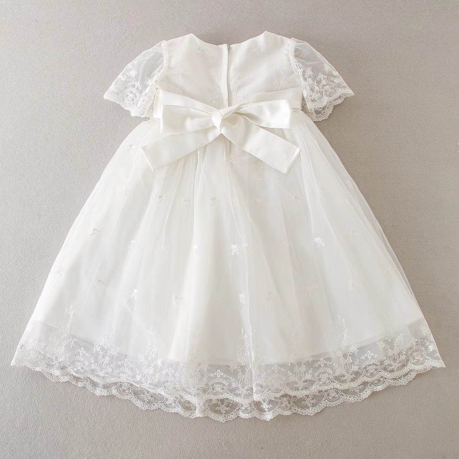 7527 Christening Fancy Outfits Luxury Bow Lace Baby Girls Tulle with Bonnet New Design Cute Embroidered Elegant Baptism Dress