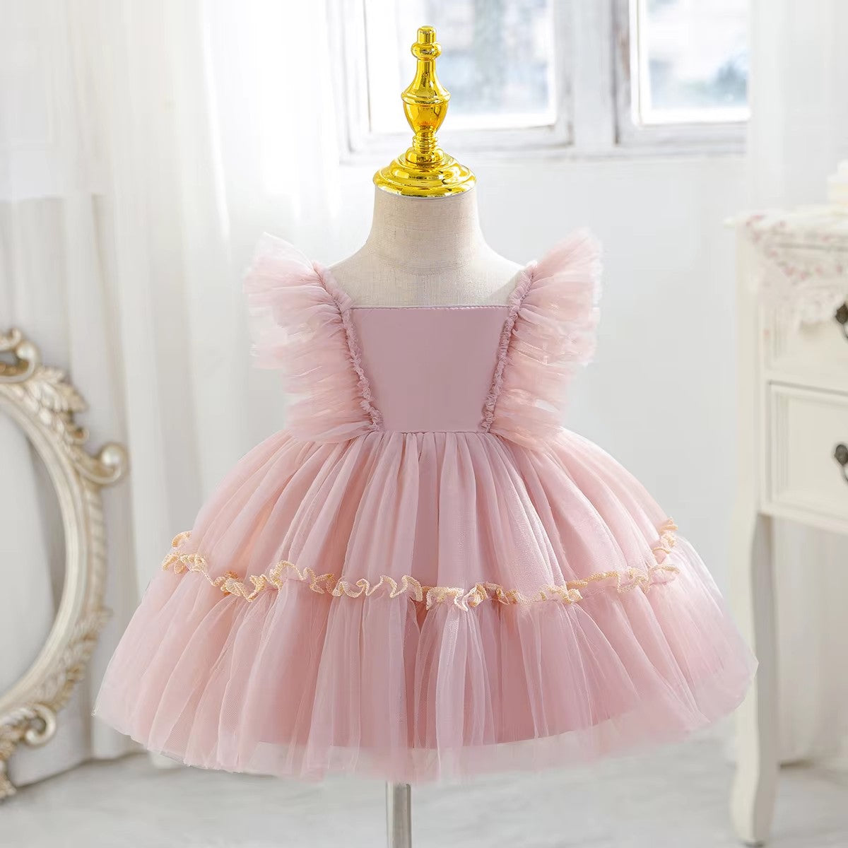 7529 Elegant New Backless Infant Girl Baby 2months Baptism Dress Flower Wedding Party Sweet Baby pink Girl Birthday Dresses