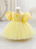 6269 Wholesale Yellow Flower Girl Tutu Princess Dress Newborn Baby Girl 1st Birthday Dress for 2Y Toddler Girls Summer Party Wear