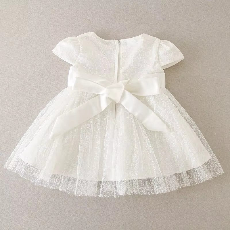 7520 Christening Flower Newborn Gown White Baby Infant Girl Baptism Dresses With Bow