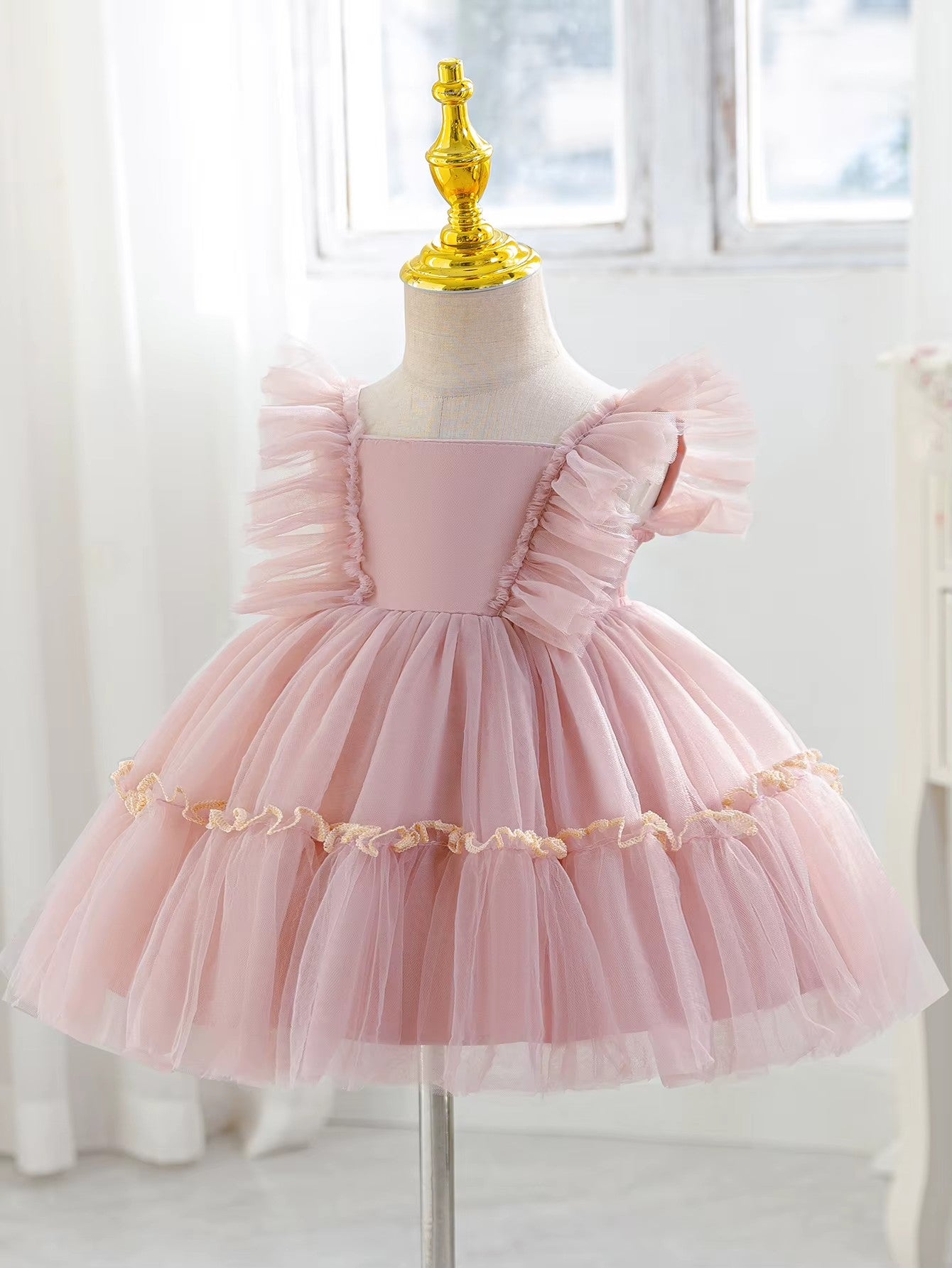 7529 Elegant New Backless Infant Girl Baby 2months Baptism Dress Flower Wedding Party Sweet Baby pink Girl Birthday Dresses