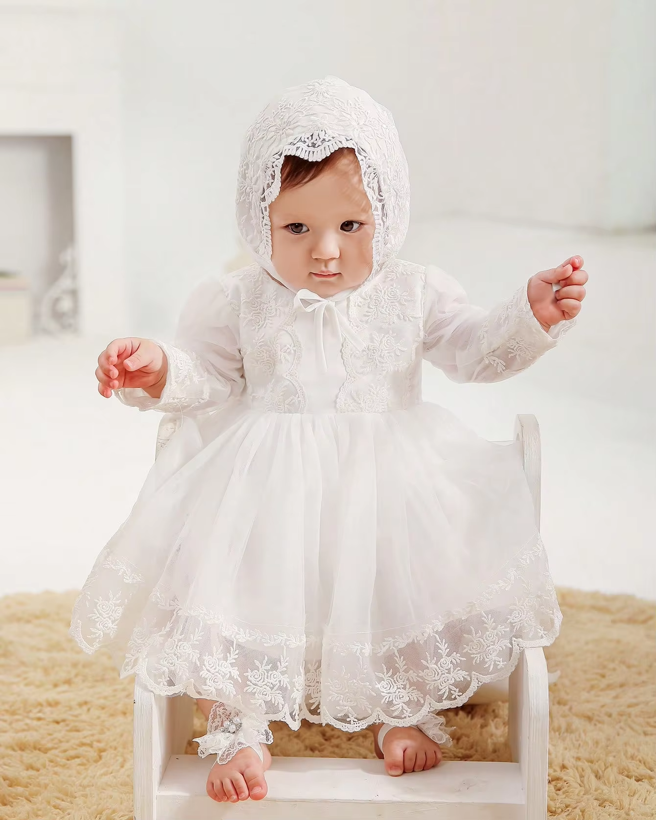 7698 Wholesale Baby Christening Dress Princess Baby Dresses 0-12 Months Wedding Party Flower Tulle Baby Party Dresses