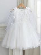 5176 White Dresses Elegant Embroidery Floral Kids Wedding Gown Short Flower Girls' Dresses Party Dress for Baby Girl