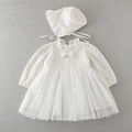 9708 Baby Baptism Wedding Party Dresses Lace Comfortable Tulle Bow Decoration Long Sleeves 2pcs Set with Hood