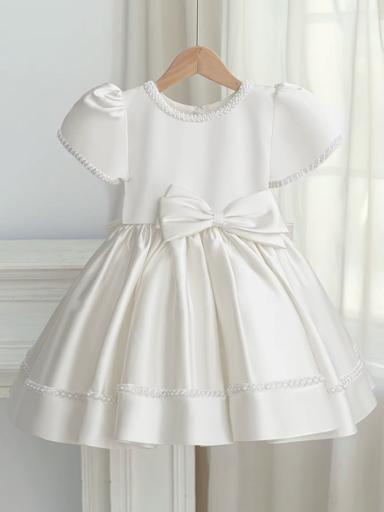 5180 Ball Gown for Kids Beaded Satin  Little Girls Party Dresses Birthday Flower Girls Dress Princess Boutique Clothes