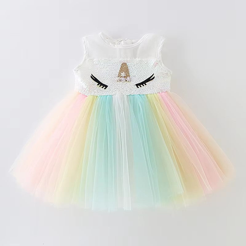7175 Infant Pageant Dress Colorful Rainbow Infant Christening Birthday Wedding Party Lace Tulle Christening Gown 1Month Baby Dress