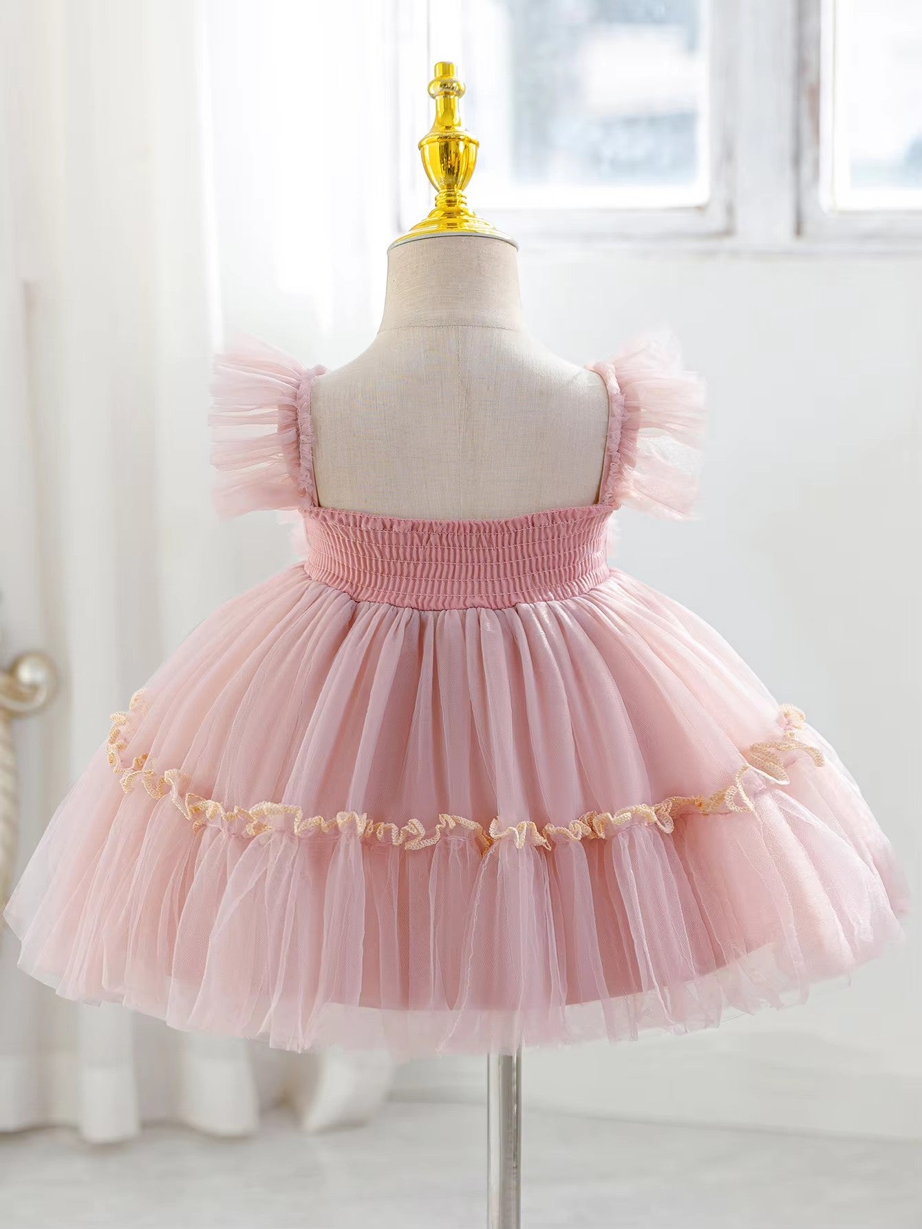 7529 Elegant New Backless Infant Girl Baby 2months Baptism Dress Flower Wedding Party Sweet Baby pink Girl Birthday Dresses