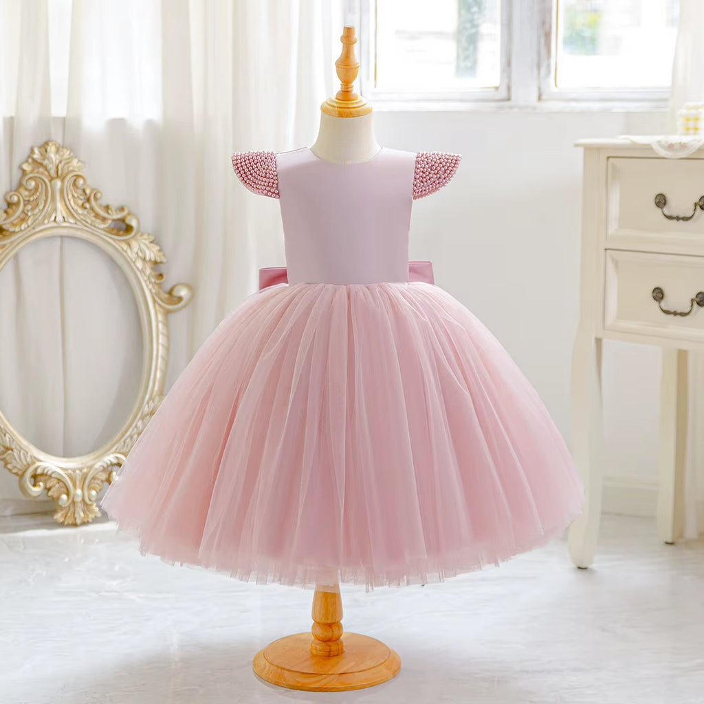 5266 Kids Evening Gown Dress Latest Children Bow Frock Design Birthday Party Flower Girls' Dresses
