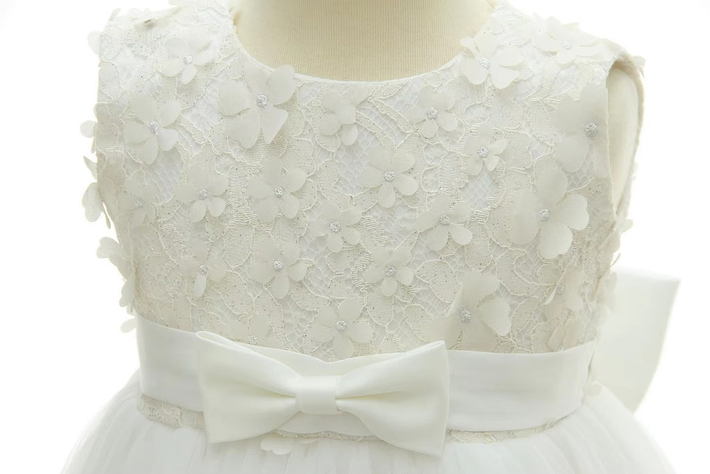 6109 High Quality Boutique Kids Toddler Lace Flower Party Dress Big Bow Baby Girl Dresses Princess White Girl Dress