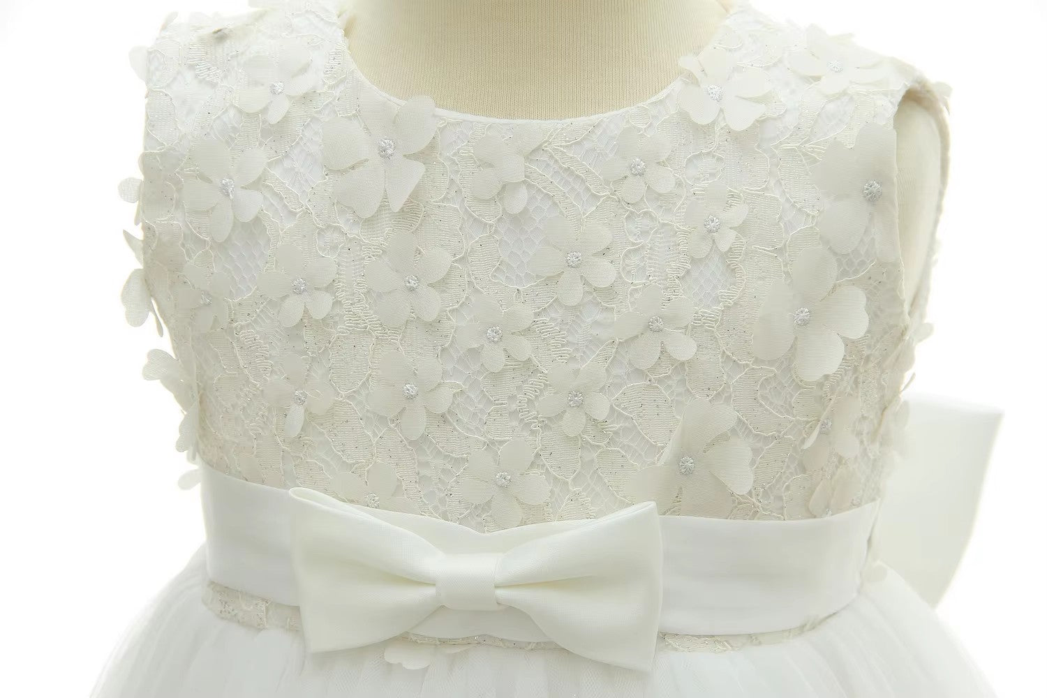 6109 High Quality Boutique Kids Toddler Lace Flower Party Dress Big Bow Baby Girl Dresses Princess White Girl Dress