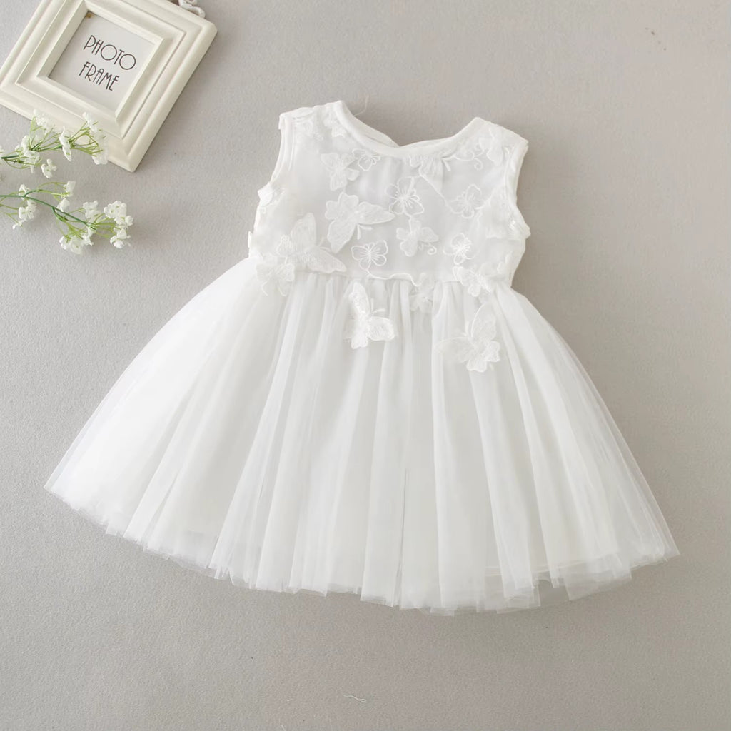 9868 Baby Girls Baptism Dress Christening White Sleeveless Bow Outfits Elegant Fancy Embroidered with Bonnet