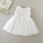 9868 Baby Girls Baptism Dress Christening White Sleeveless Bow Outfits Elegant Fancy Embroidered with Bonnet