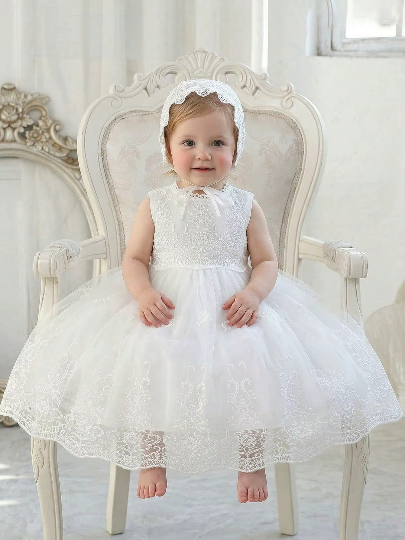 6130 Baby Girl Baptism Dress Birthday Princess Clothes for Wedding With Hat High Quality Christening White Christening Gown