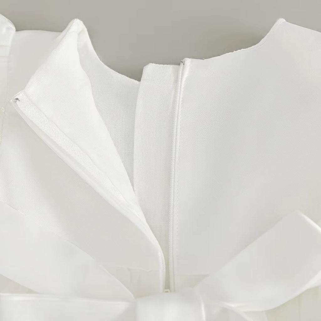 7951 Baby Girls White Sequin Lace Baptism Dress 3-24 Months Puff Sleeve Bow Tulle Christening Gown