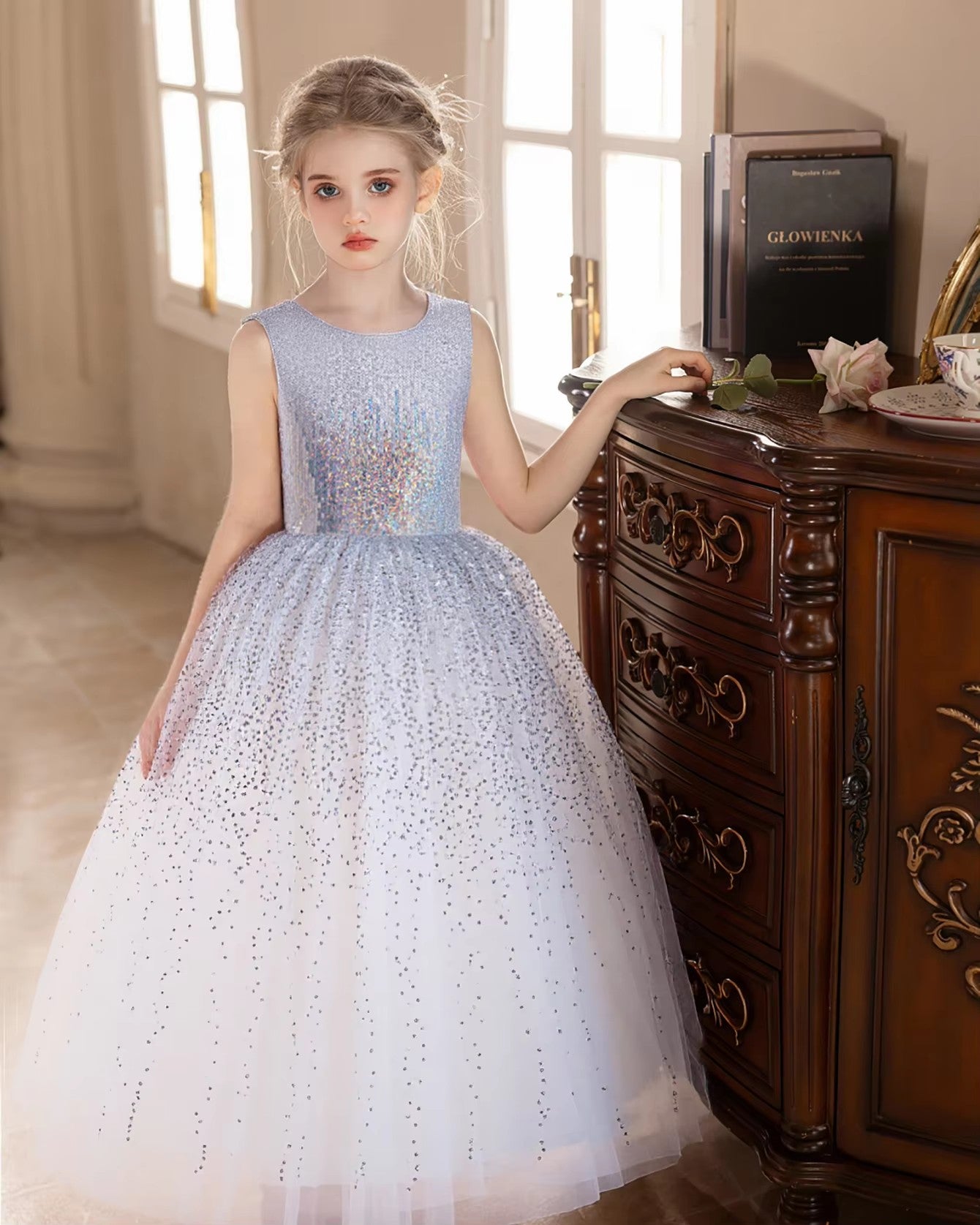 5157 Wholesale Girl Dresses 10 Years Old Princess Gold Sequin Birthday Party Wedding Evening Gown Kids Baby Girls Frock