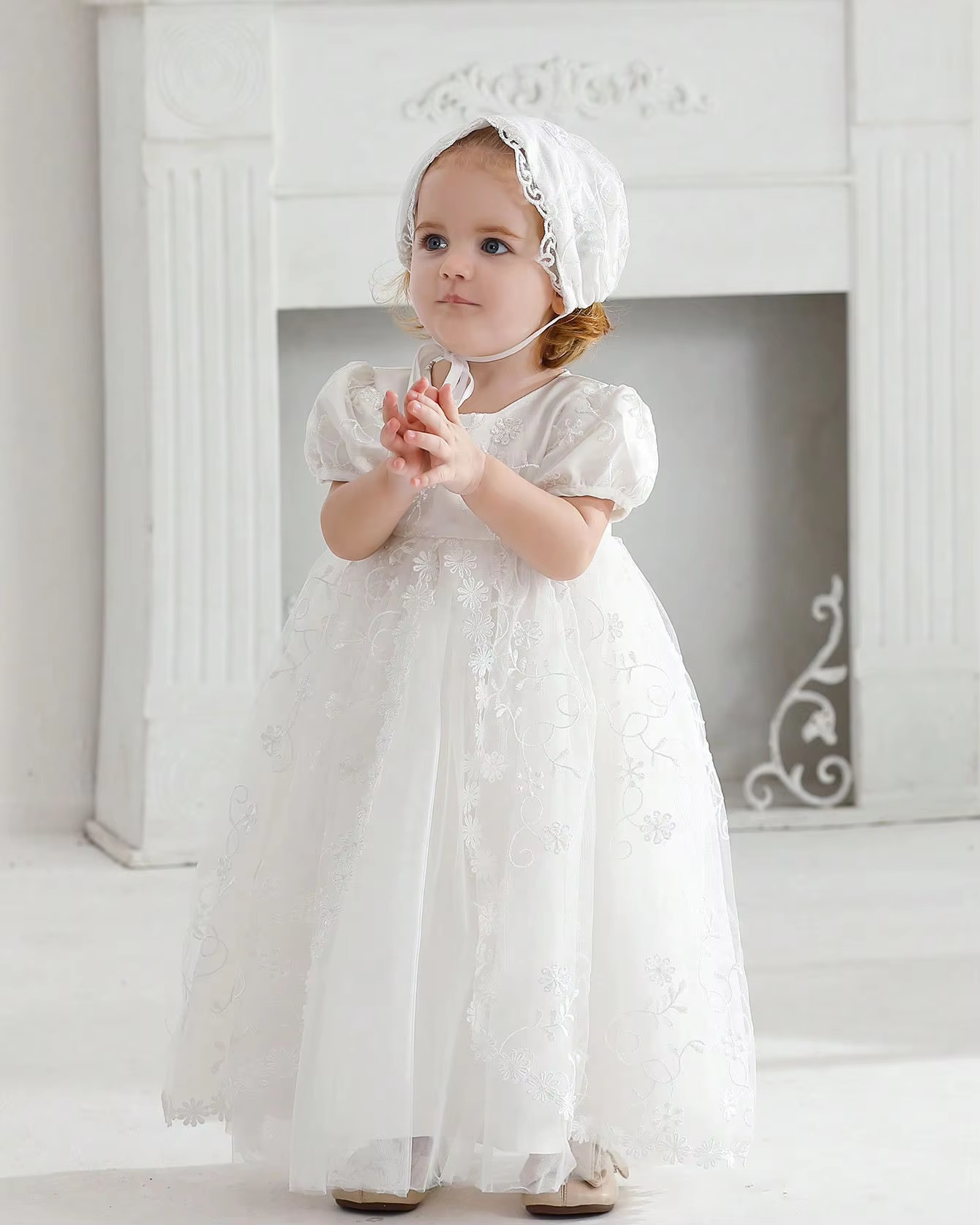 6208 Wholesale Customization Smocked Puffy Long Casual Costume Dress for Newborn 3 Months Baby Girls Communion Christening Baptism