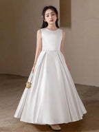 5168 Wholesale Satin White Princess Flower Girl Dress for 12 Years Old Kids Girls Wedding Graduation Party Black 14Y