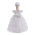 7696 Toddler Girls Dresses White Floral Baptism Christening Wedding Dress Baby Girl Frock Outfit With Bonnet